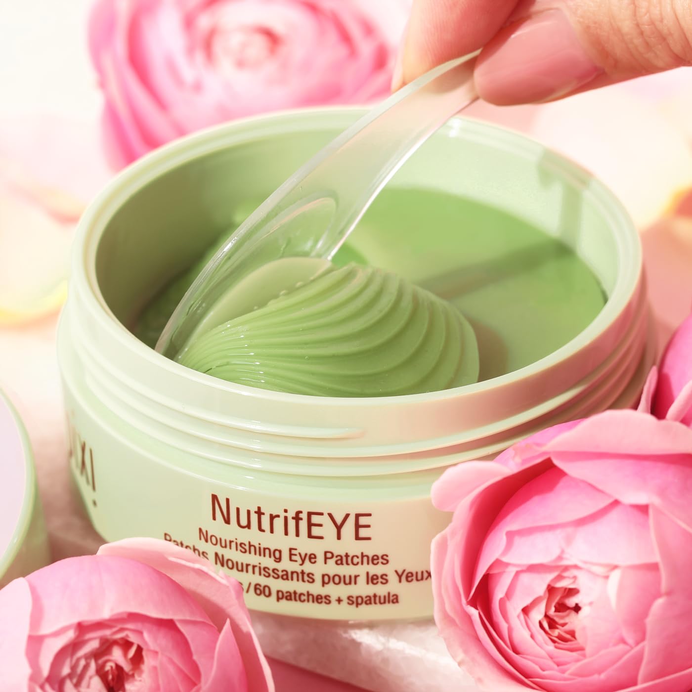 Closeup of Pixi NutrifEYE hydrogel texture providing cooling comfort on skin.