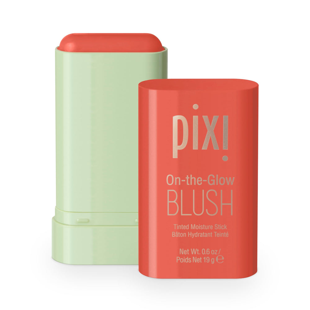 Pixi On-the-Glow Blush Juicy Stick Application demonstrates hydrating cheek tint for a natural flush.