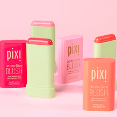 Pixi On-the-Glow Blush Ruby applied-cheek shows seamless blend and radiance