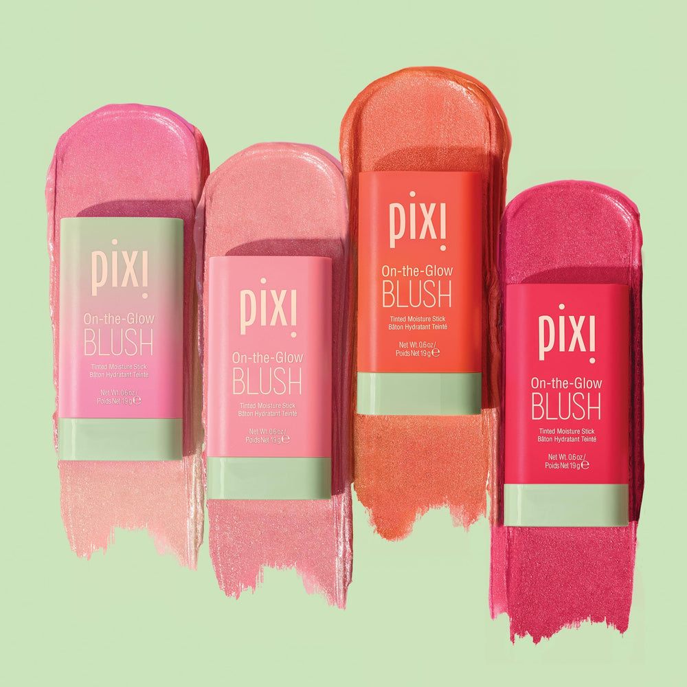 Pixi On-the-Glow Blush Ruby on-lips adds sheer color with hydrating feel