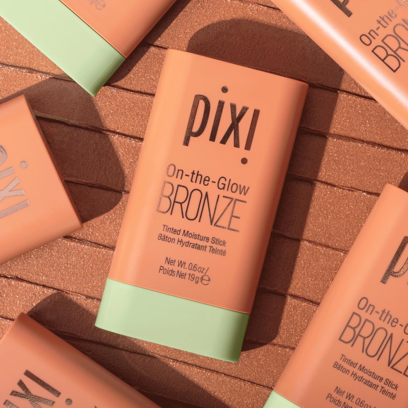 Pixi On-the-Glow Bronze RichGlow balm application delivers a dewy bronze glow.