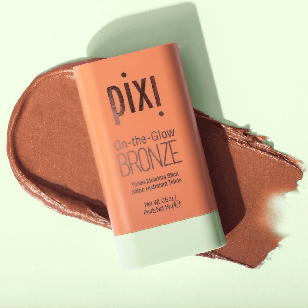 Pixi On-the-Glow Bronze RichGlow stick swatches show buildable warmth on skin.