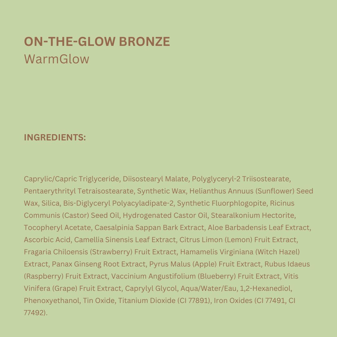 Pixi On-the-Glow Bronze WarmGlow ingredients include fruit extracts, ginseng, and aloe for soothing prep