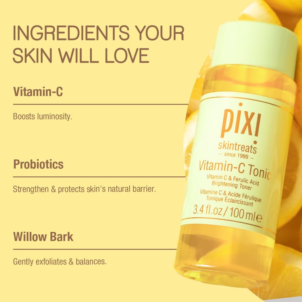 Pixi Vitamin-C Tonic aloe vera component suggests soothing hydration during routine.