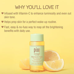 Pixi Vitamin-C Tonic cotton-pad application shows gentle toning for sensitive skin.