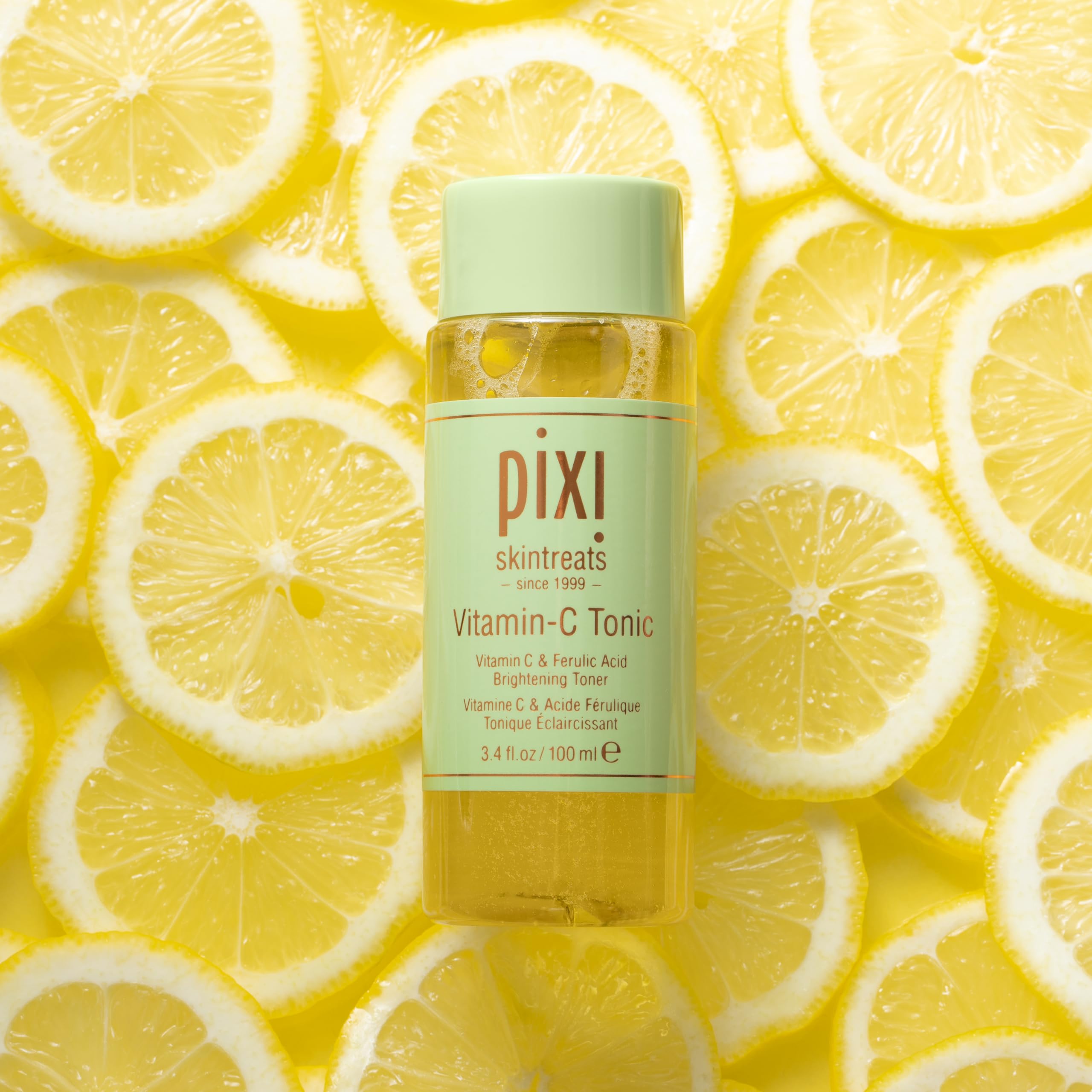 Pixi Vitamin-C Tonic probiotics imagery signals barrier-supporting antioxidants.