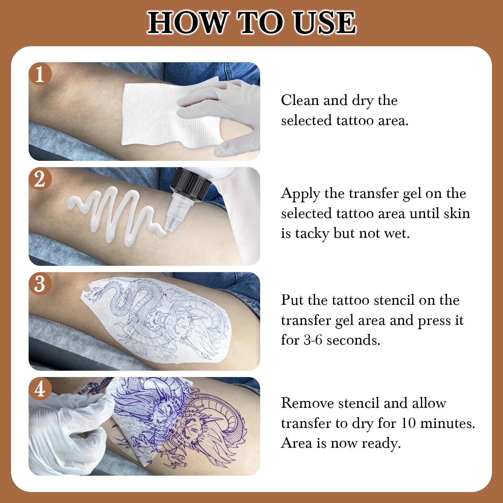 Pjordo tattoo stencil transfer gel skin-area demo highlights versatile use