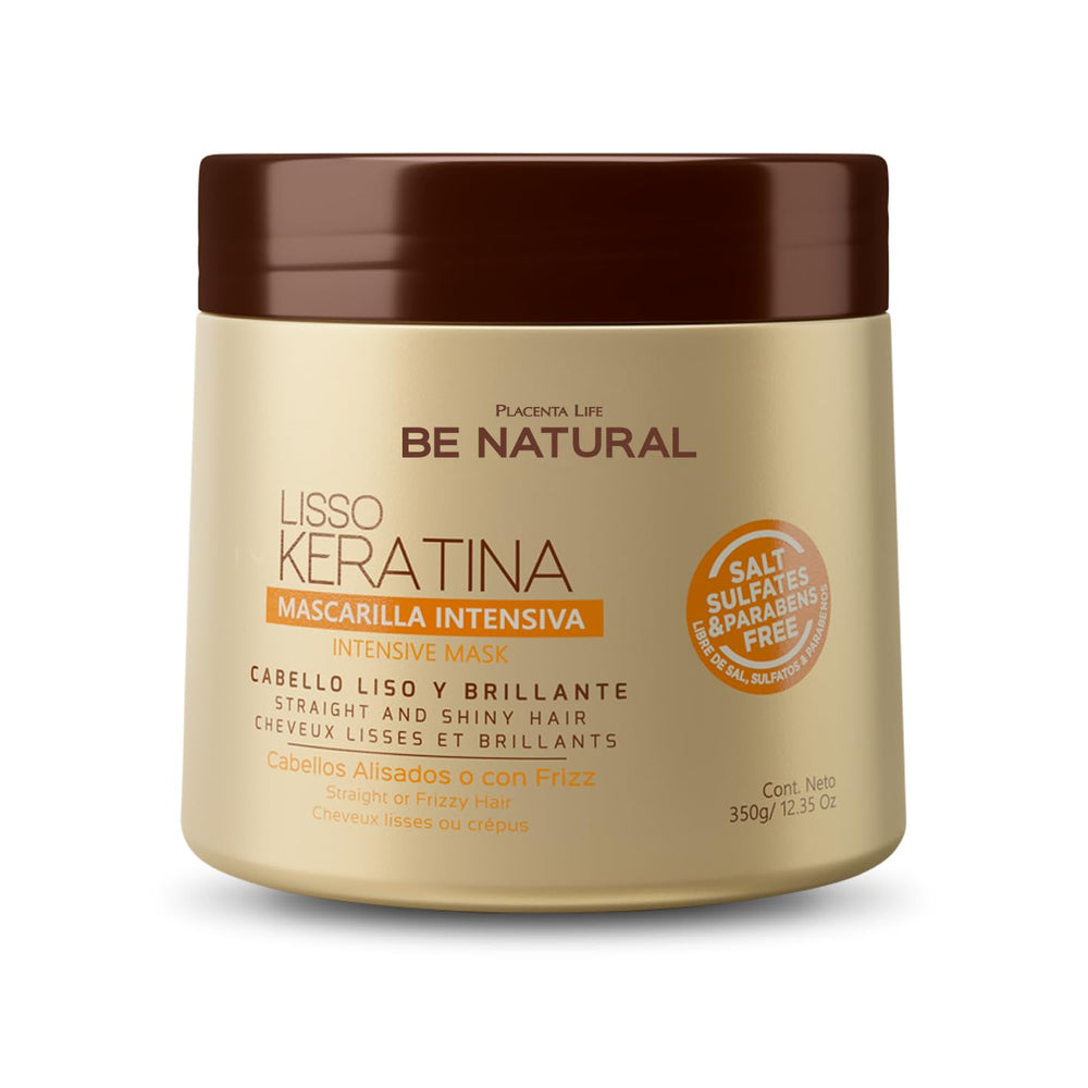 PLACENTA LIFE Be Natural Liso Keratina bottle closeup highlighting keratin for smoother hair