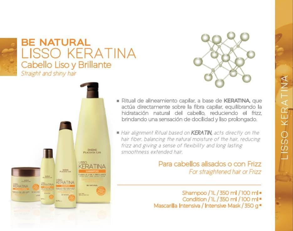 PLACENTA LIFE Be Natural Liso Keratina line-up demonstrates a complete smoothing routine