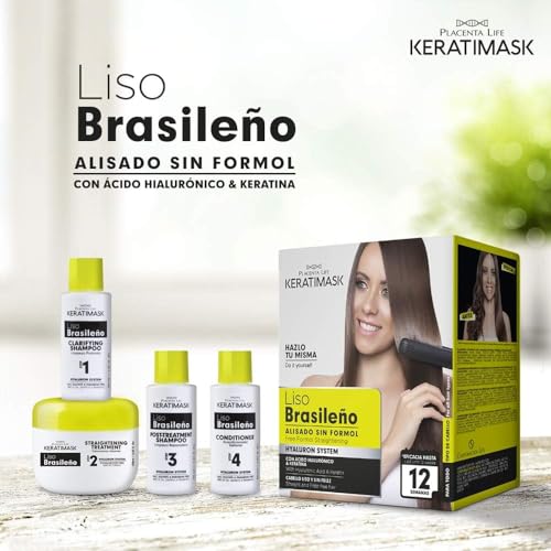 Placenta Life Keratimask keratin bottle highlights nourishing keratin for smoother, frizz-controlled hair