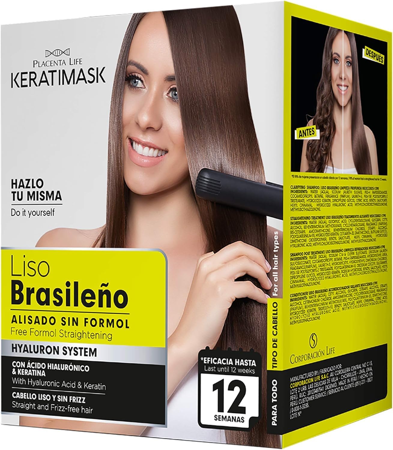 Placenta Life Keratimask kit box shows premium packaging for at-home Brazilian straightening