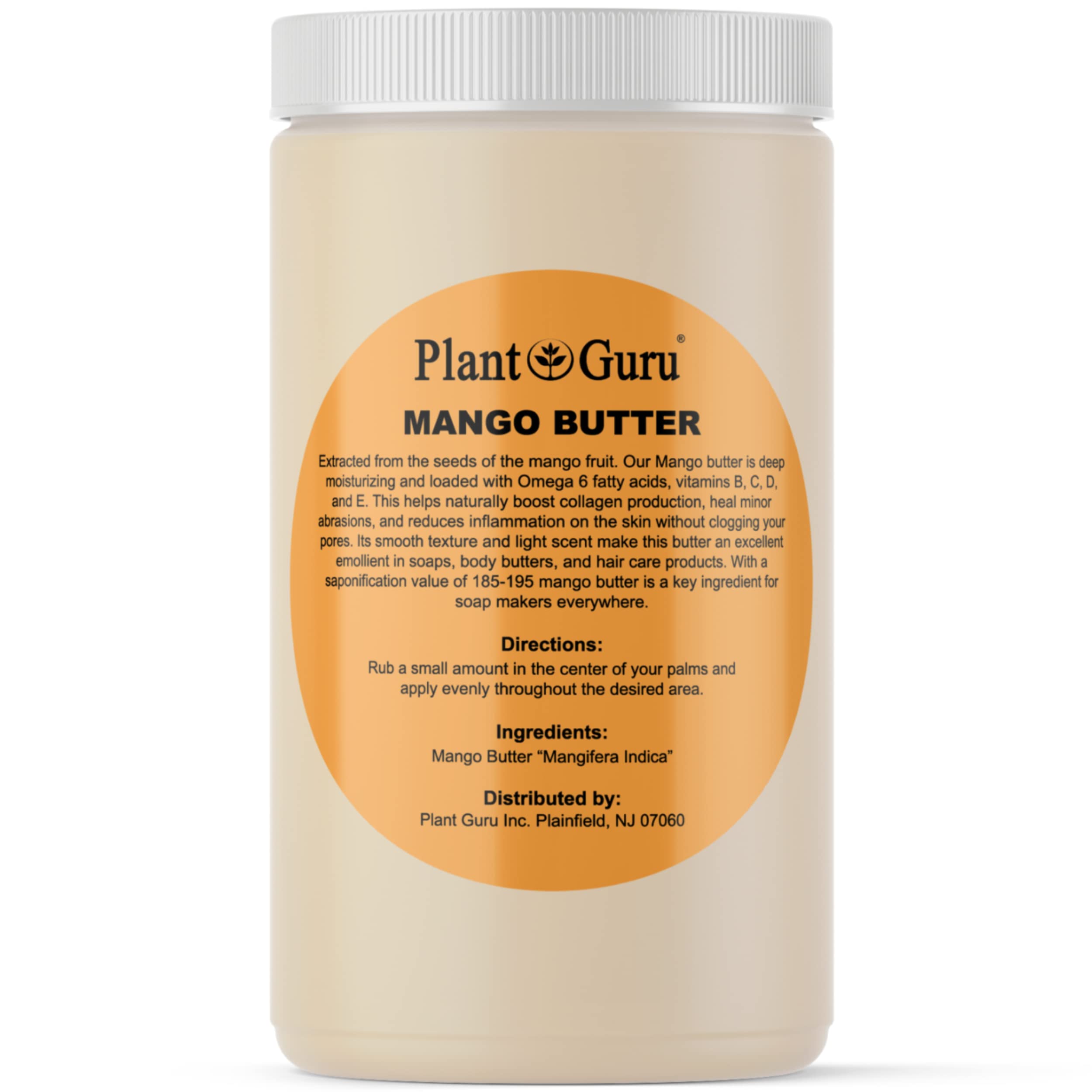 Plant Guru Mango Butter jar 32oz provides pure, nourishing skin-softening butter