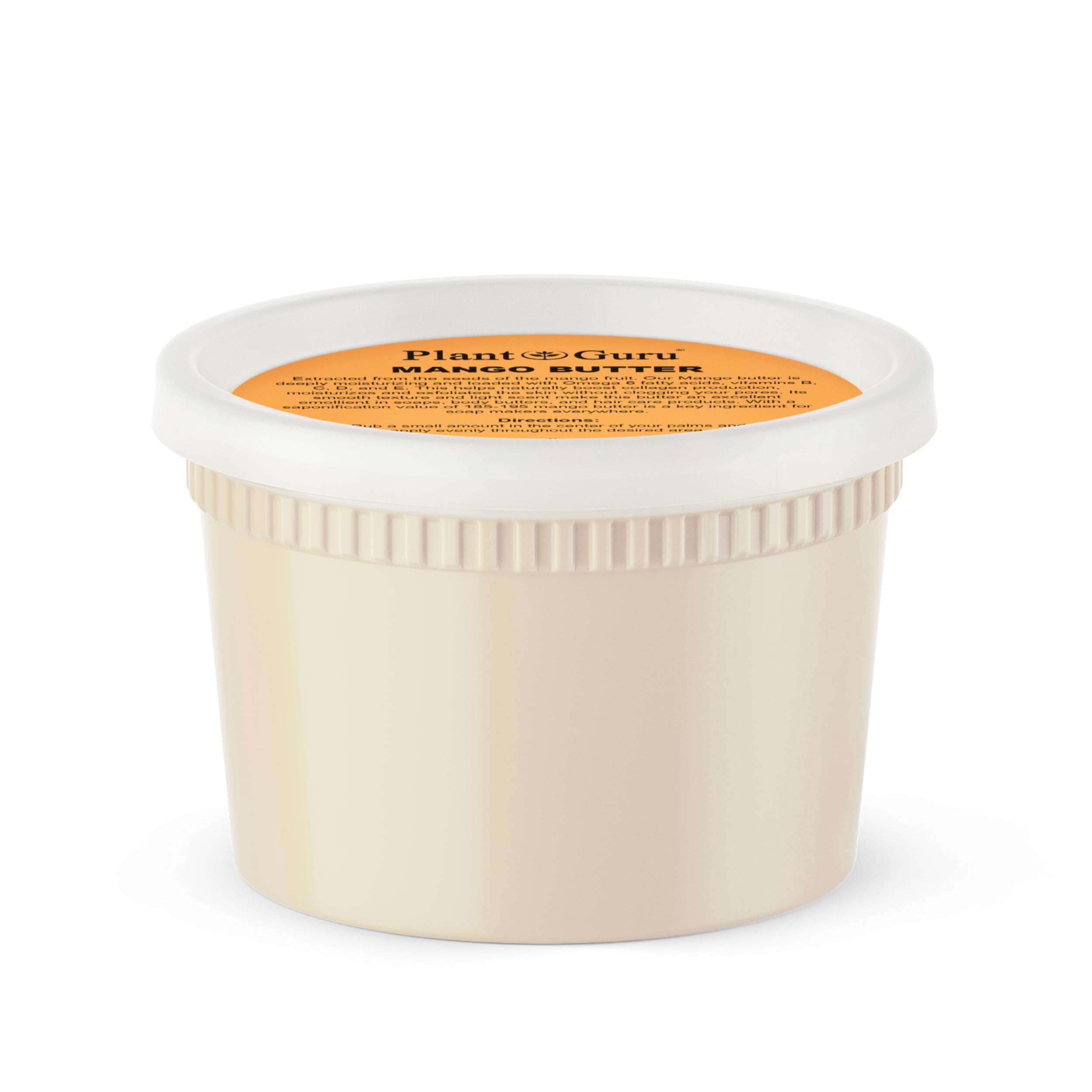 Plant Guru Mango Butter jar shows pure, unrefined formula for rich skin hydration.