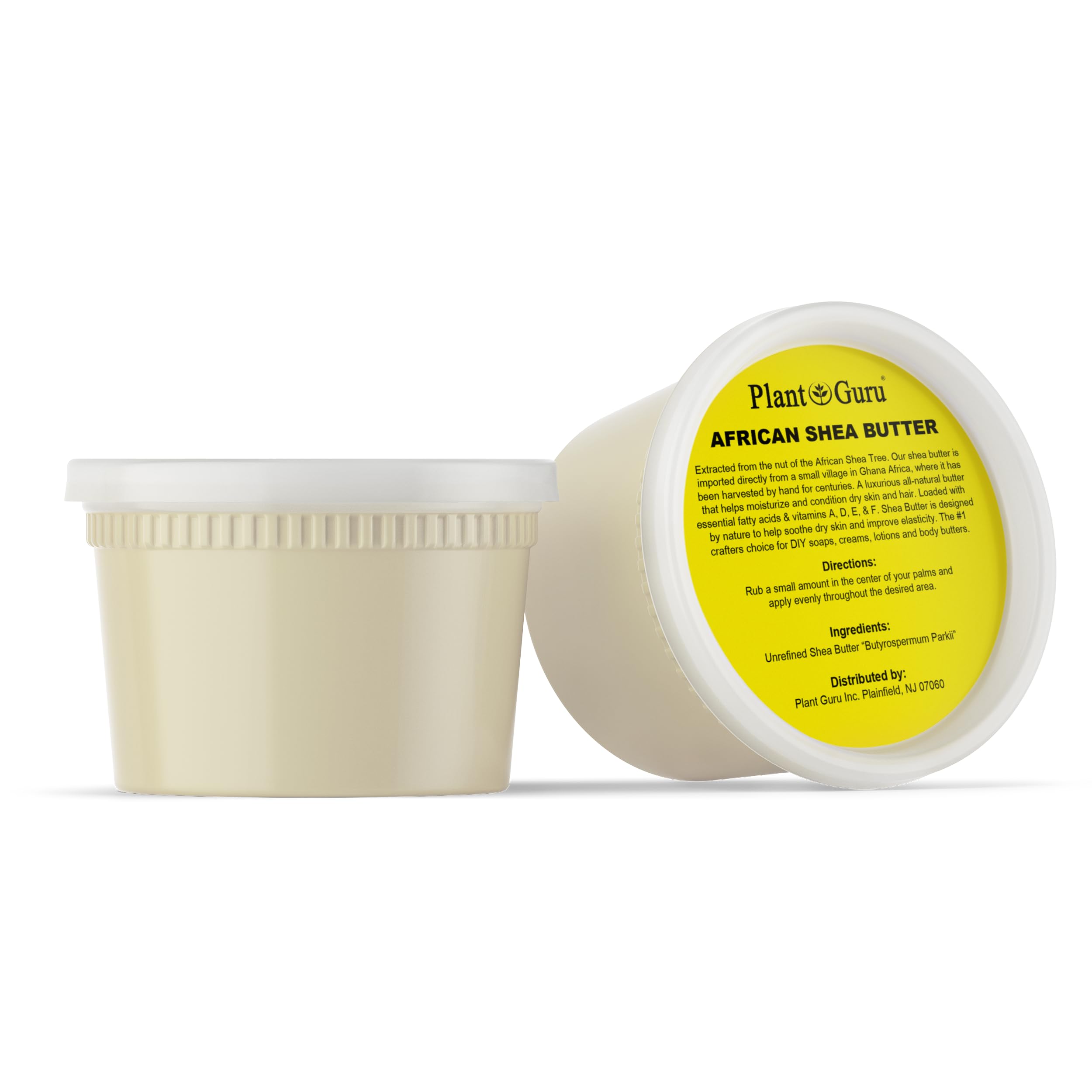 Plant Guru raw African shea butter texture close-up shows smooth balm.