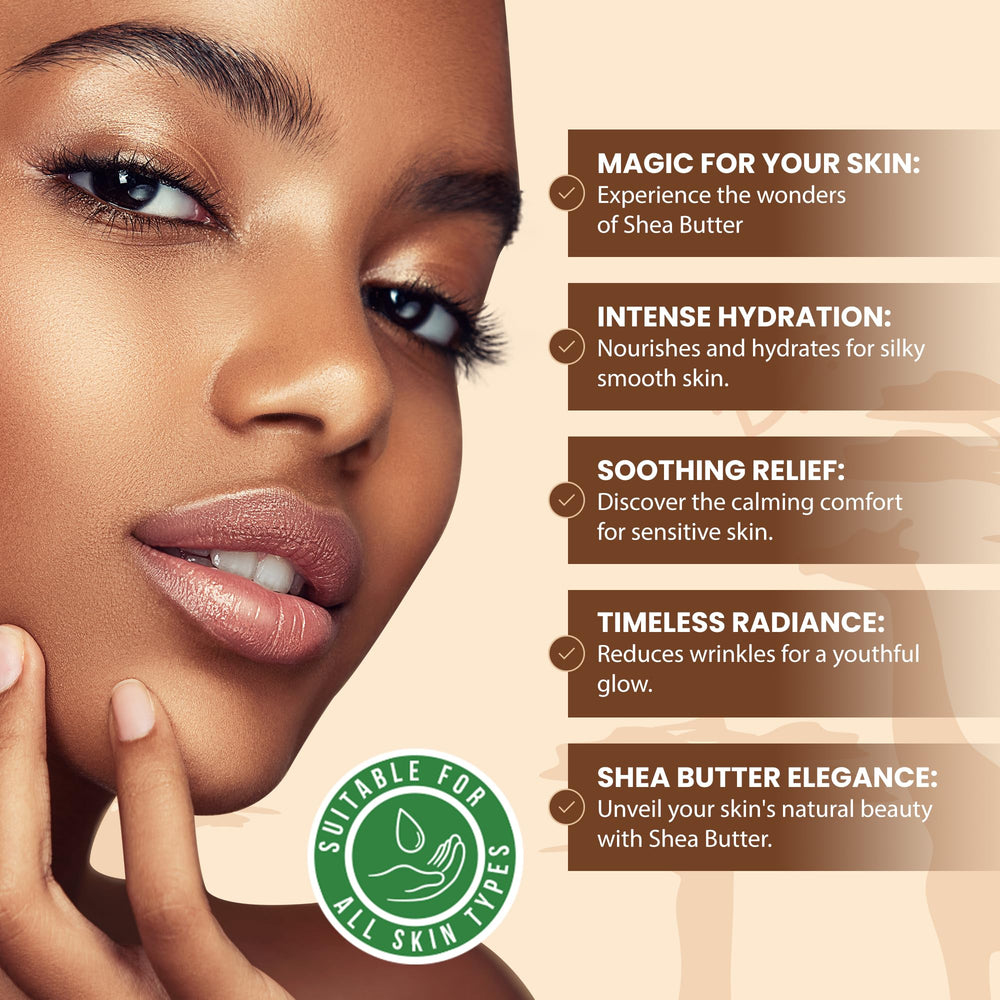 Plant Guru shea butter open tub reveals creamy texture for nourishment.