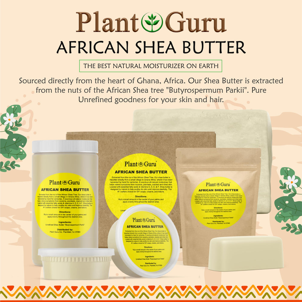 Plant Guru shea butter provides hair moisture and scalp nourishment.