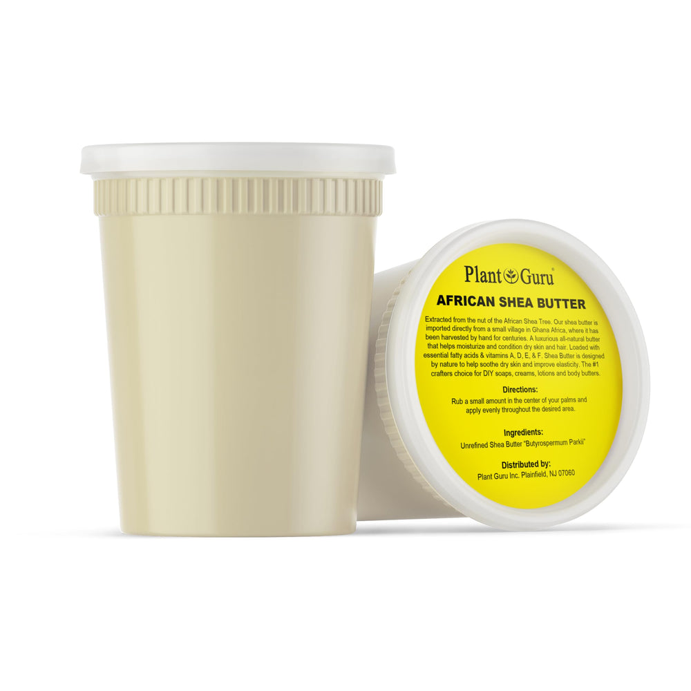 Plant Guru shea butter packaging 32oz emphasizes convenient scoopability for routines.