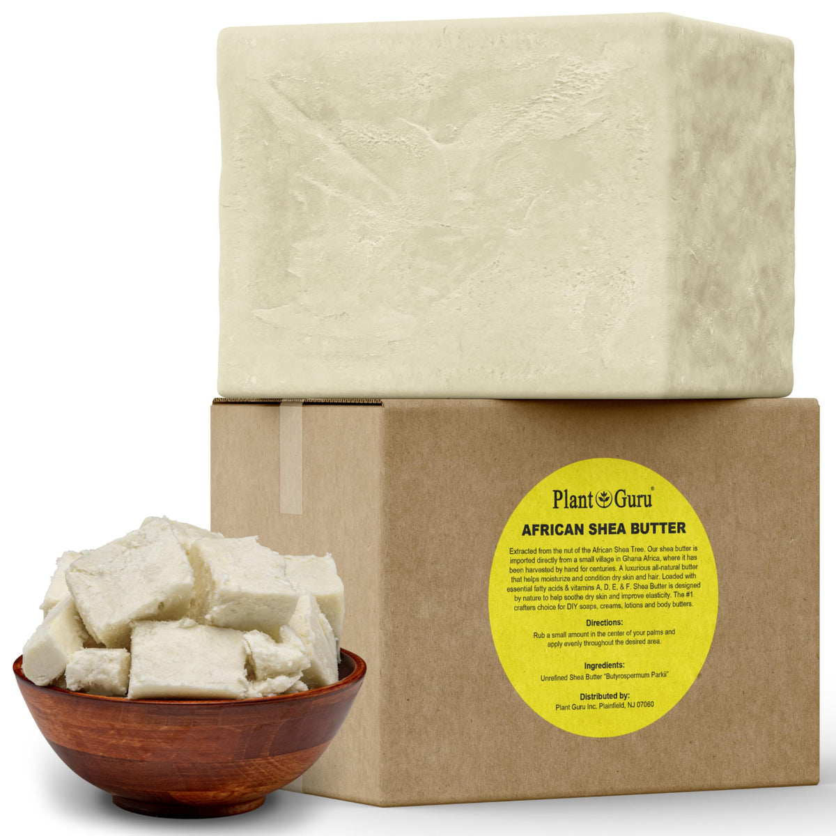 Plant Guru Raw African Shea Butter 5 lbs block shows ivory color for skin and hair hydration.
