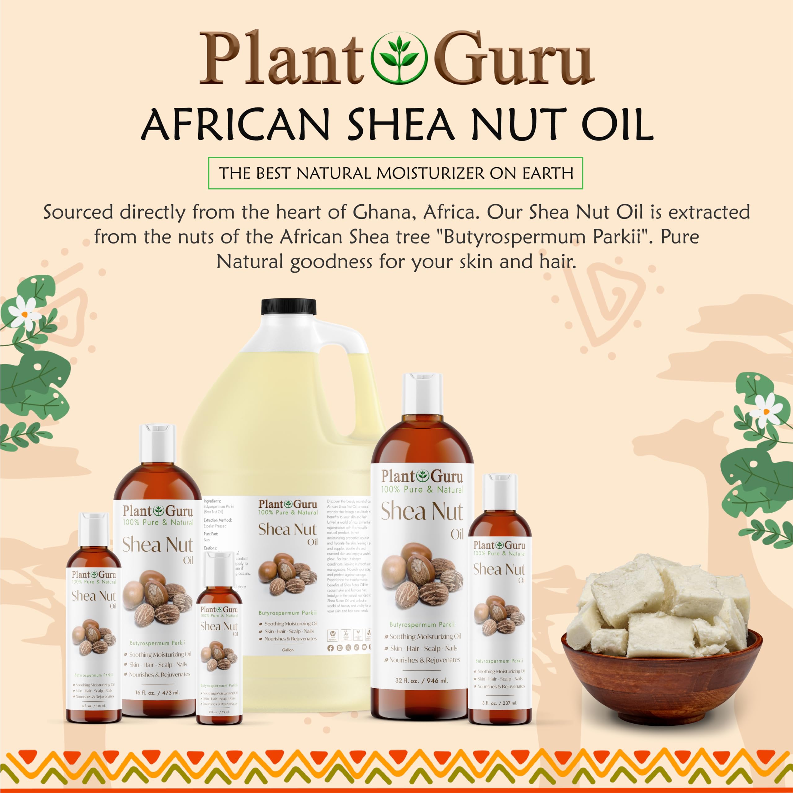 Plant Guru Shea Nut Oil hair treatment bottle for frizz control.