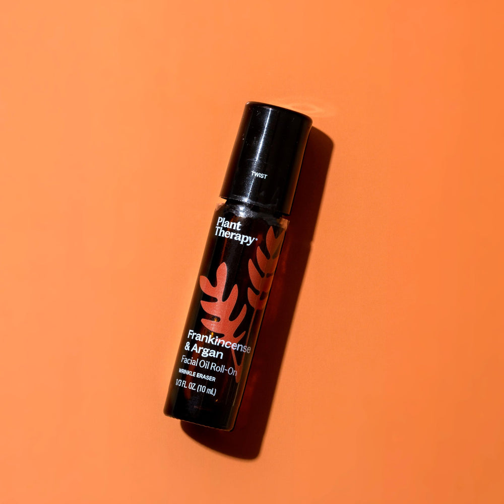Plant Therapy argan oil bottle emphasizing silky, non-greasy hydration