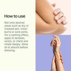 Plant Therapy rollon-application shows portable soothing oil for dry skin relief.