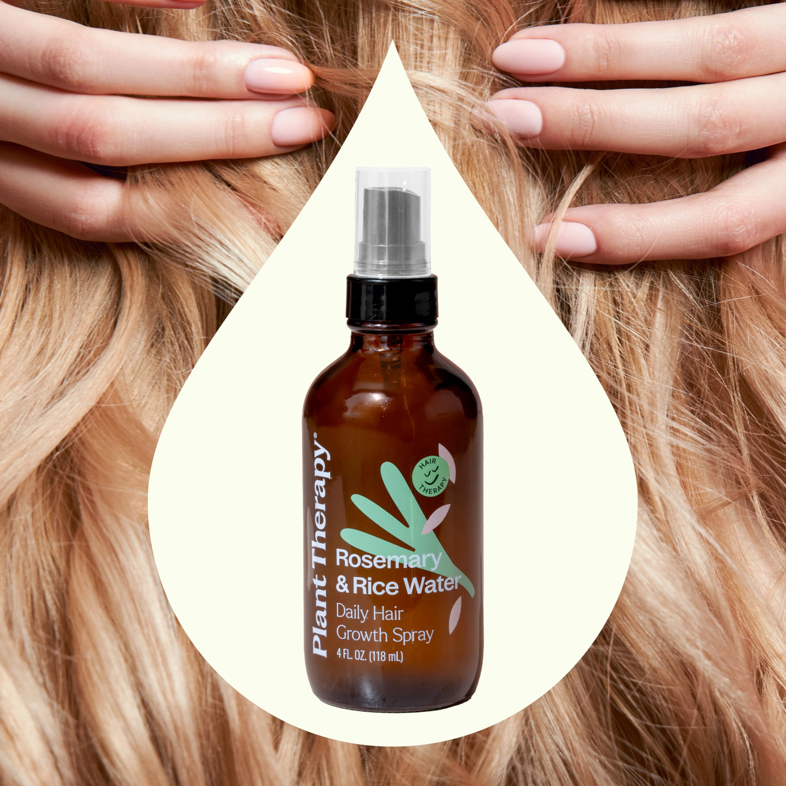 Plant Therapy ingredients panel highlights fermented rice water and biotin peptides.