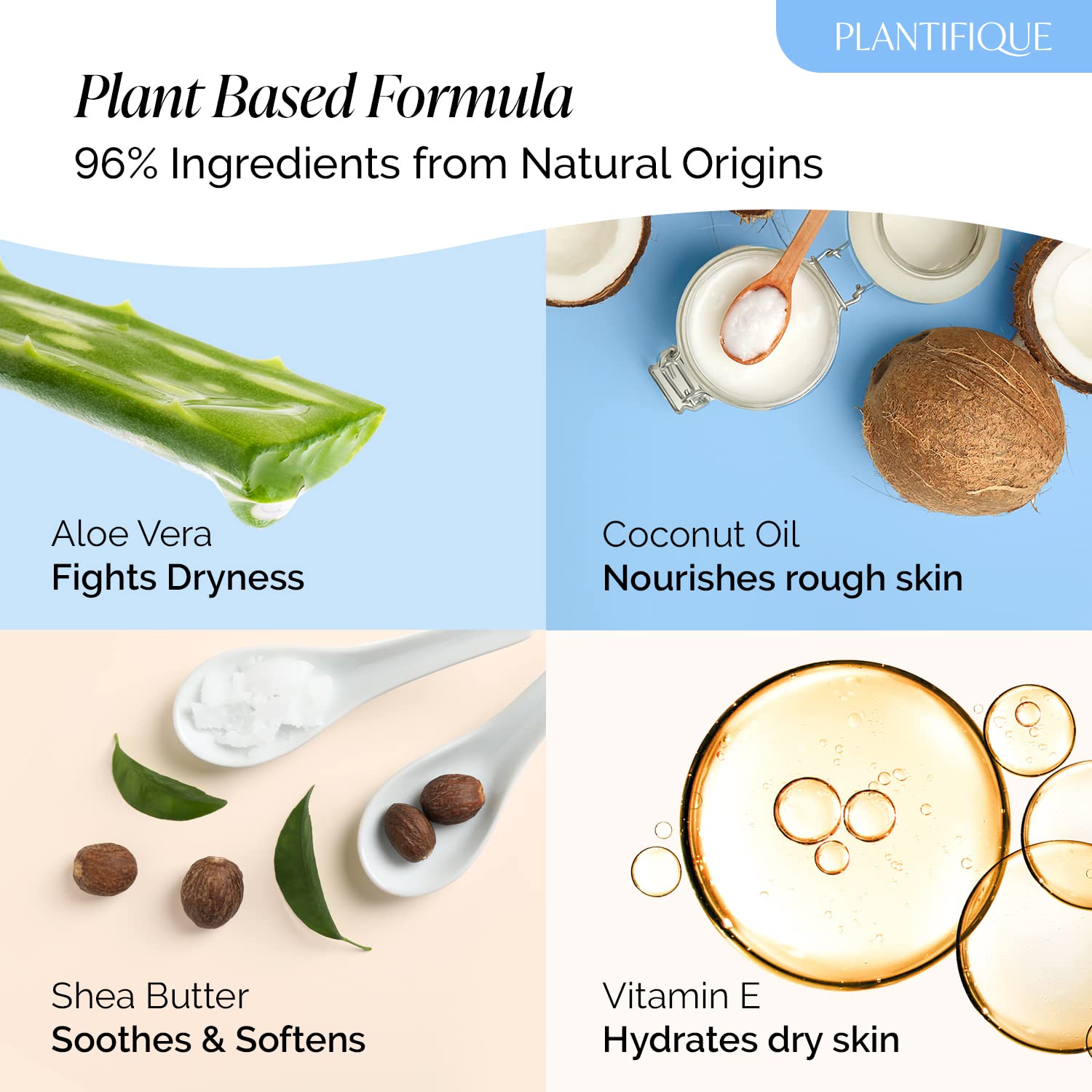 Plantifique coconut oil shea butter avocado formula closeup.