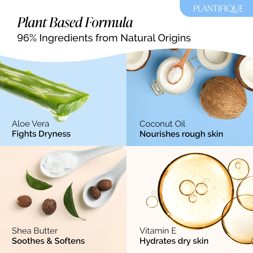 Plantifique coconut oil shea butter avocado formula closeup.