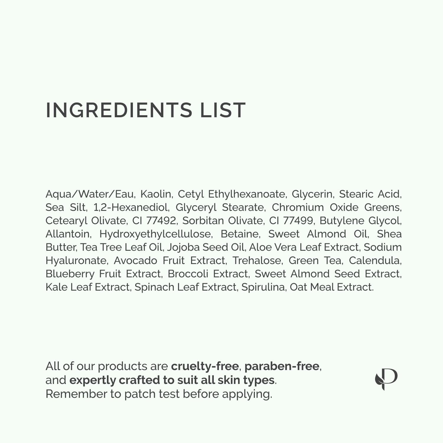 PLANTIFIQUE dermatologist-tested clay mask label ultra-safety and quality
