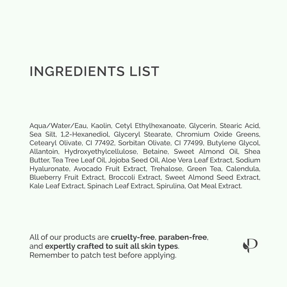 PLANTIFIQUE dermatologist-tested clay mask label ultra-safety and quality