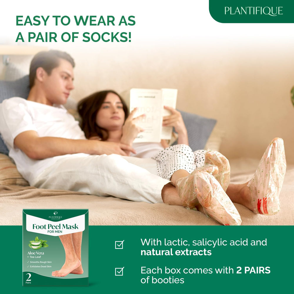PLANTIFIQUE Foot Peel Mask for men shown during routine foot care.