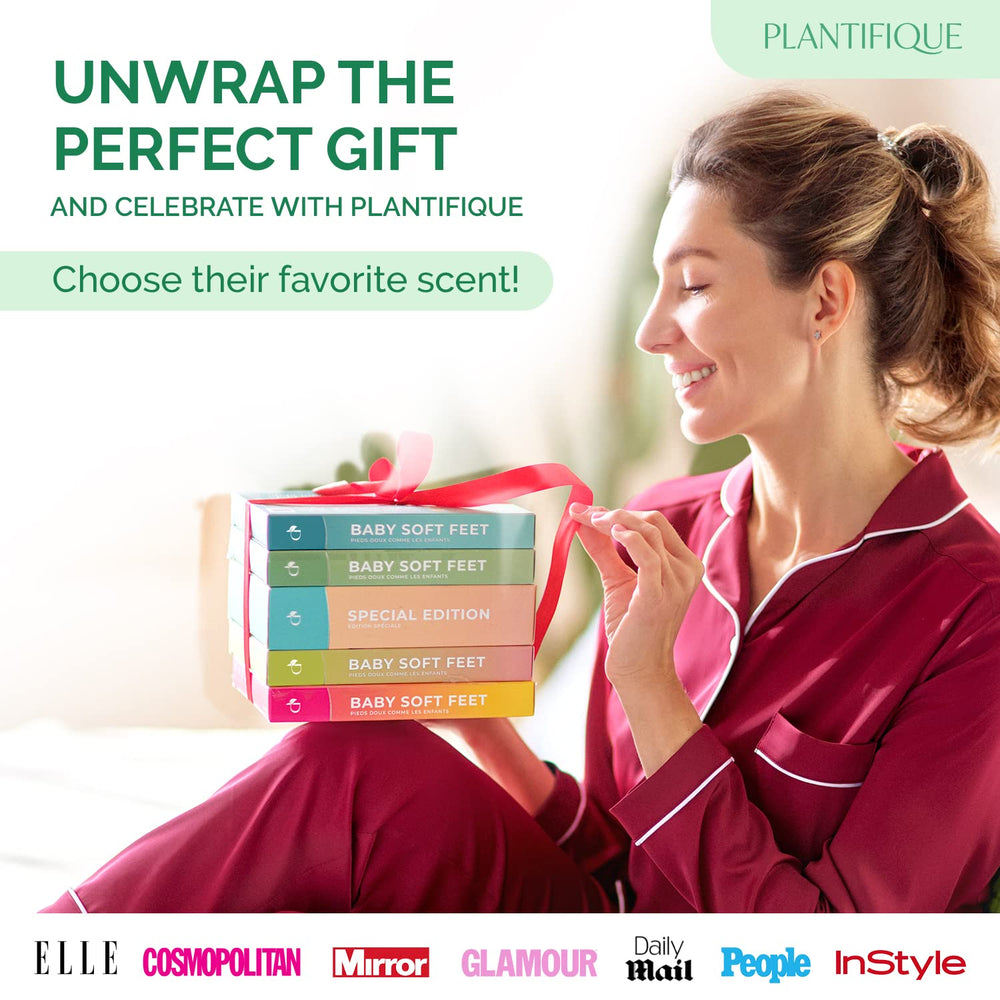 PLANTIFIQUE Foot Peeling Mask 2 Pack dermatologist-tested seal emphasizes safety.