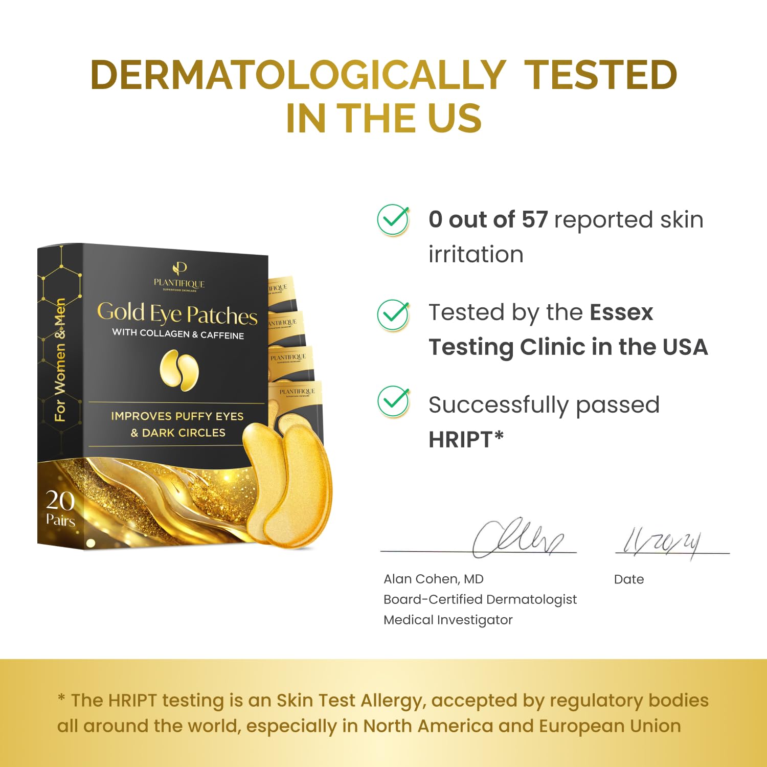 PLANTIFIQUE Gold Eye Patches on skin during a self-care moment