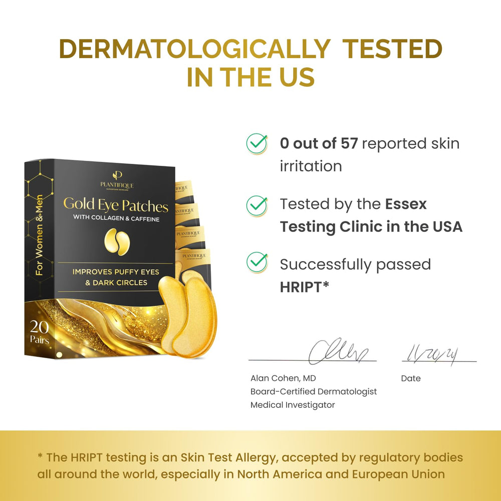 PLANTIFIQUE Gold Eye Patches on skin during a self-care moment