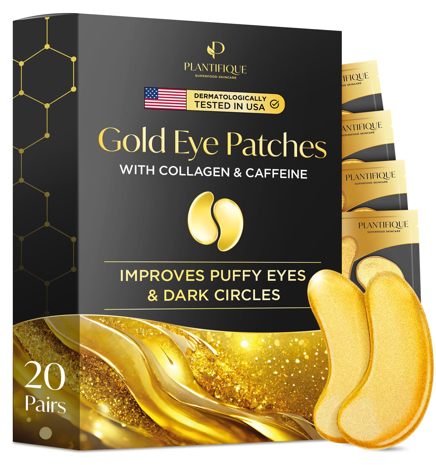 PLANTIFIQUE Gold Eye Patches packaging for premium at-home refresh