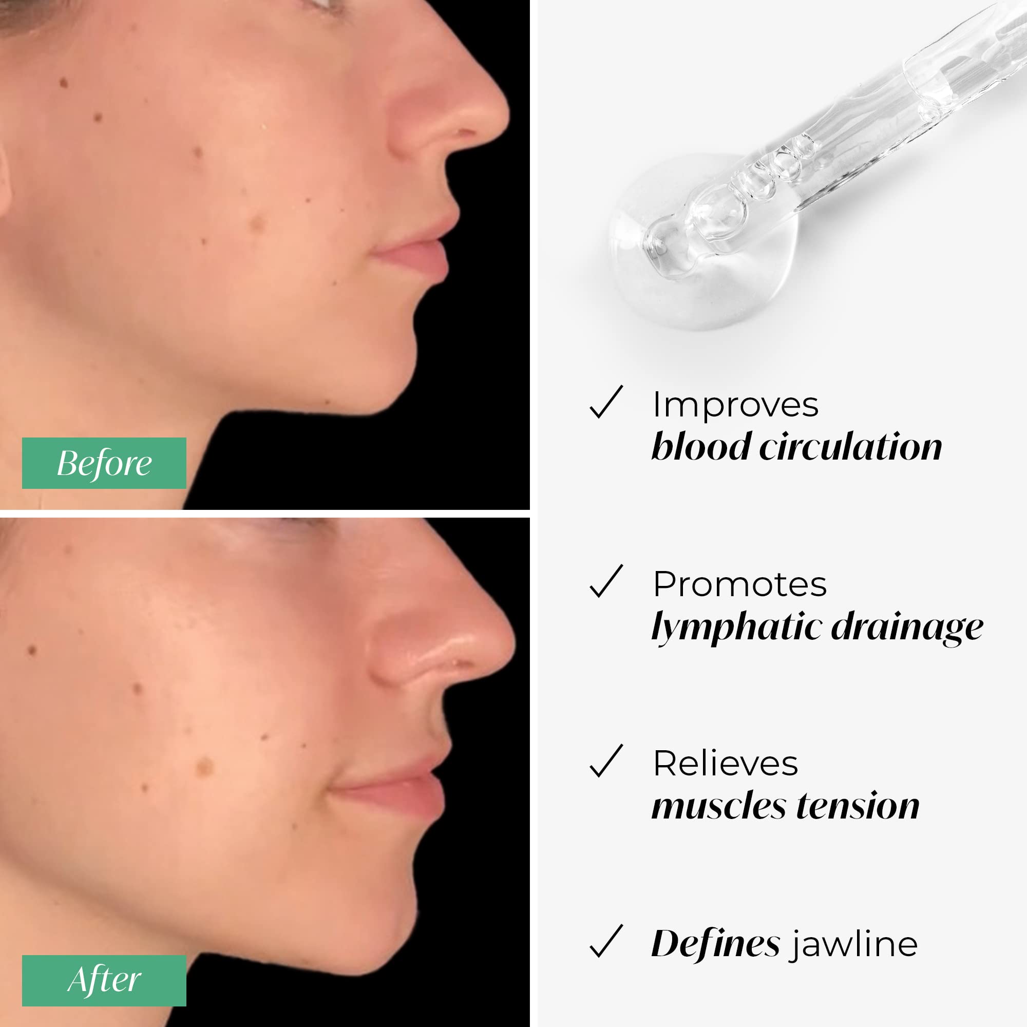 PLANTIFIQUE Gua Sha jawline sculptor demonstrates contouring massage for facial definition.