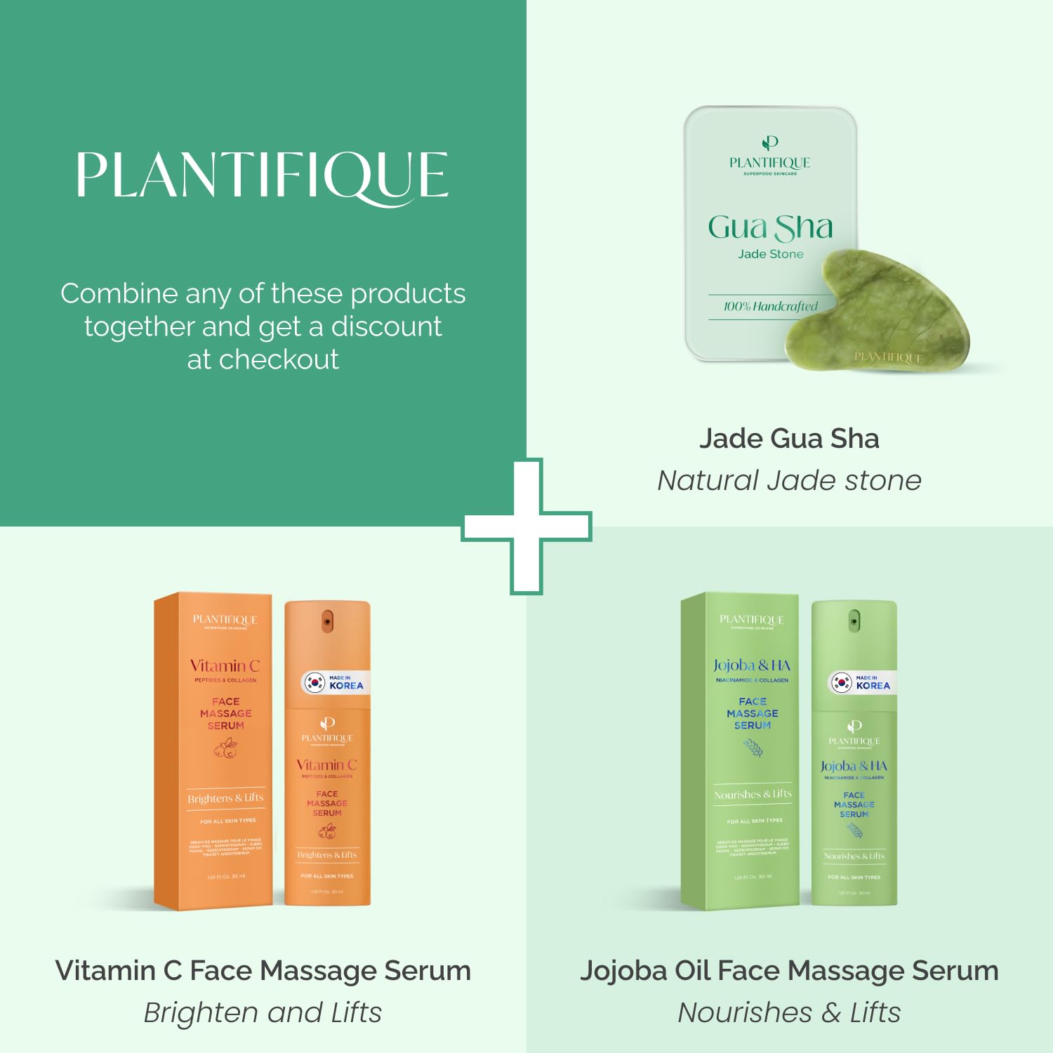 PLANTIFIQUE Gua Sha stone detail showcases authentic jade craftsmanship and cooling surface.