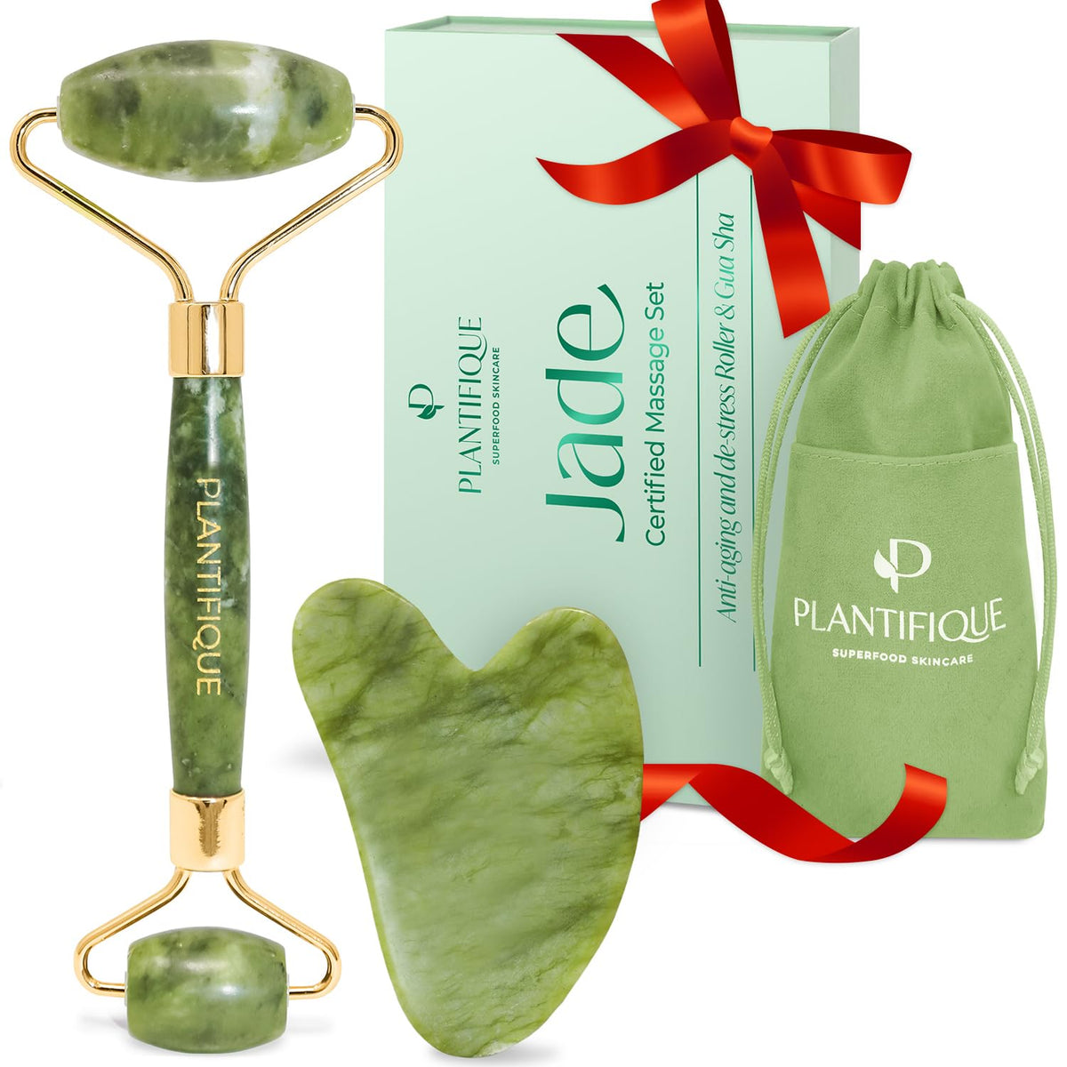PLANTIFIQUE Jade Roller close-up glides smoothly for refreshed skin and better product absorption