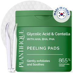 PLANTIFIQUE Korean Glycolic Acid Toner Pads packaging highlights a refillable, sustainable design for daily use.