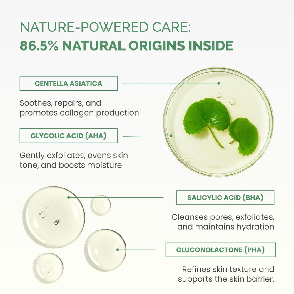 PLANTIFIQUE Korean toner pads application close-up demonstrates gentle exfoliation on skin.