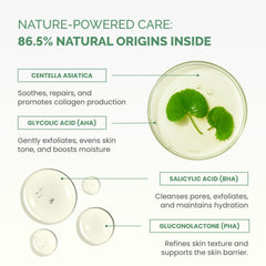 PLANTIFIQUE Korean toner pads application close-up demonstrates gentle exfoliation on skin.