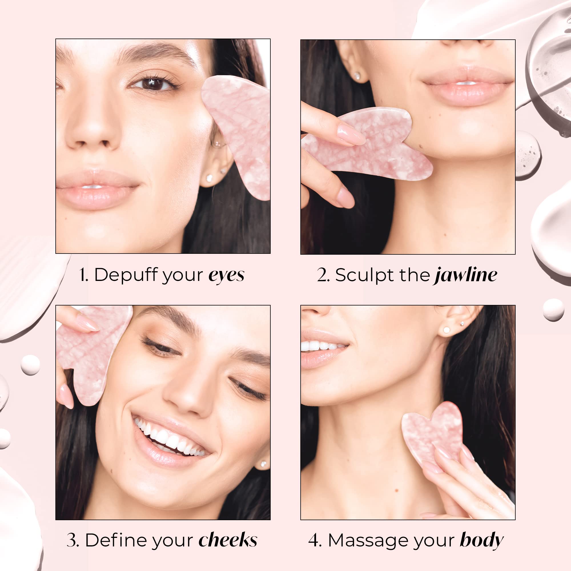 PLANTIFIQUE Rose Quartz Guasha Tool with guide for easy routine