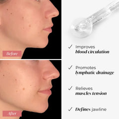 Plantifique Rose Quartz Gua Sha Tool in use for facial massage and gentle contouring.