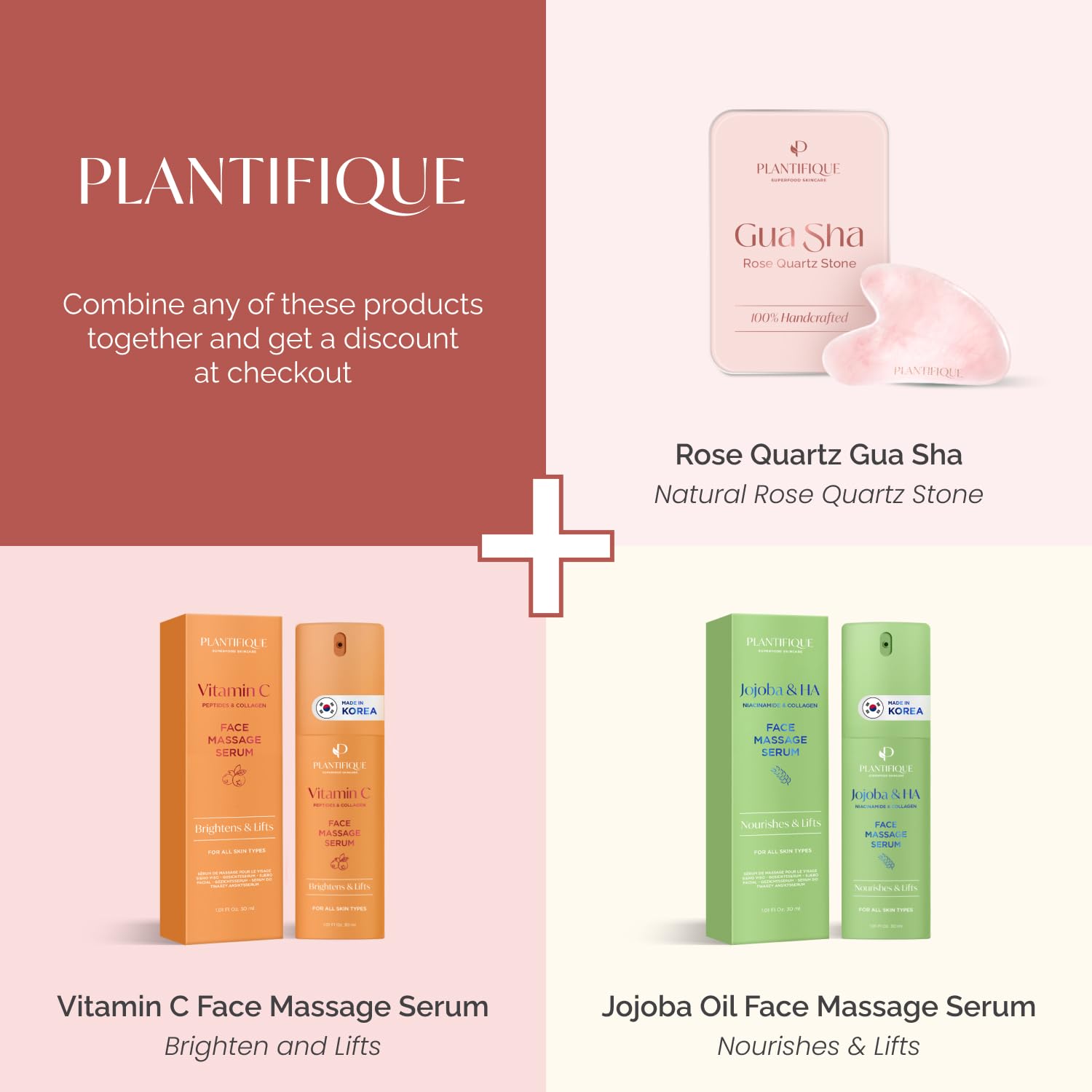 Plantifique Rose Quartz Gua Sha Tool jawline shaping in action for definition and lift potential.