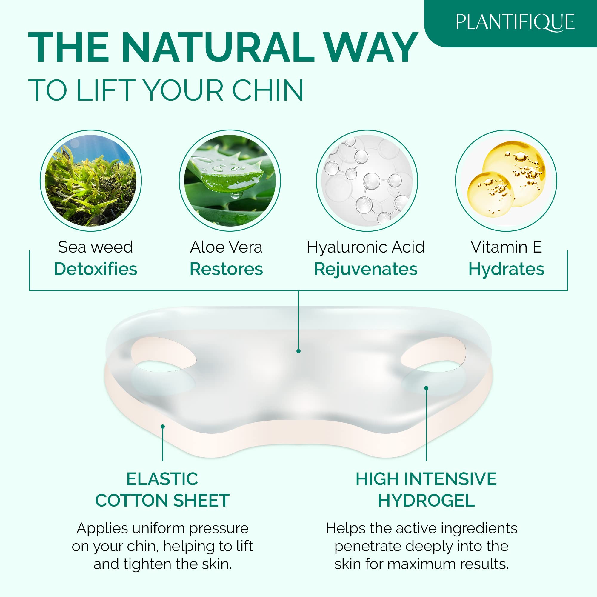 Close-up of PLANTIFIQUE V-Line mask fabric hugging the skin for hydration
