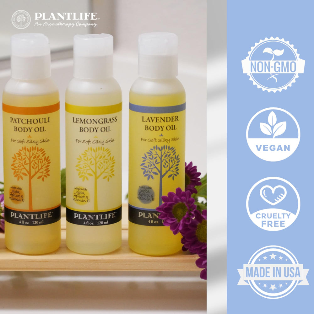 Plantlife Patchouli Body Oil rubbed into skin for added softness and moisture