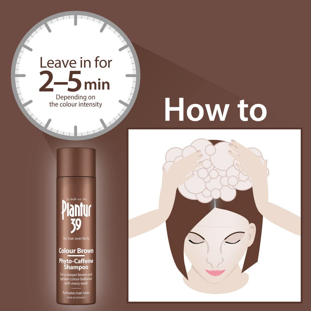 Plantur39 Color Brown shampoo scalp-application demonstrating nourishing cleanse for roots.