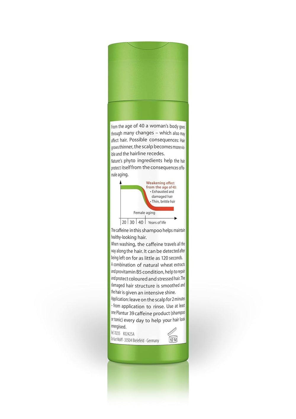 Plantur 39 Phyto-Caffeine Shampoo applied to hair showing color protection