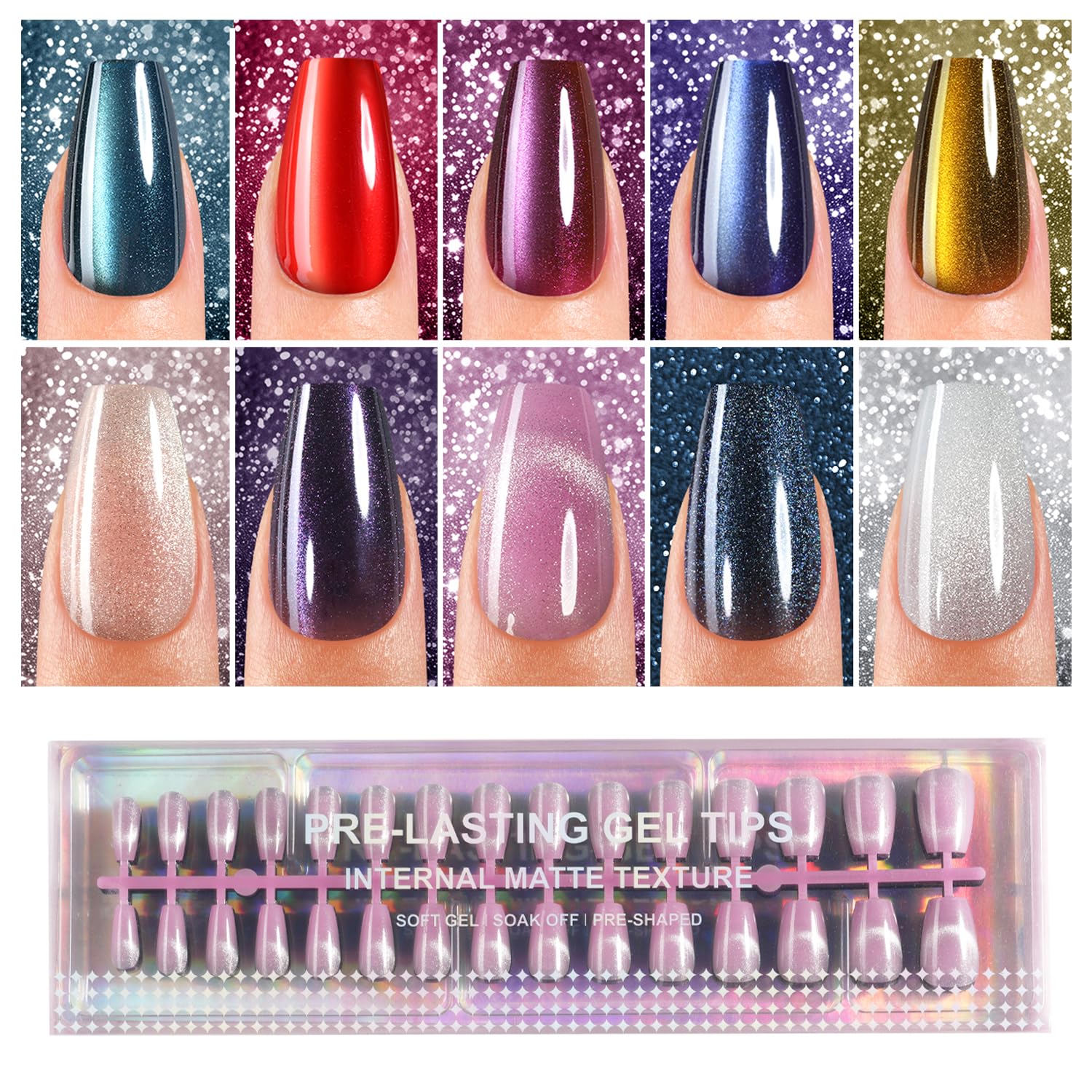 Plauva Cat Eye press on nails kit arrangement highlighting varied sizes for a quick, accurate fit.