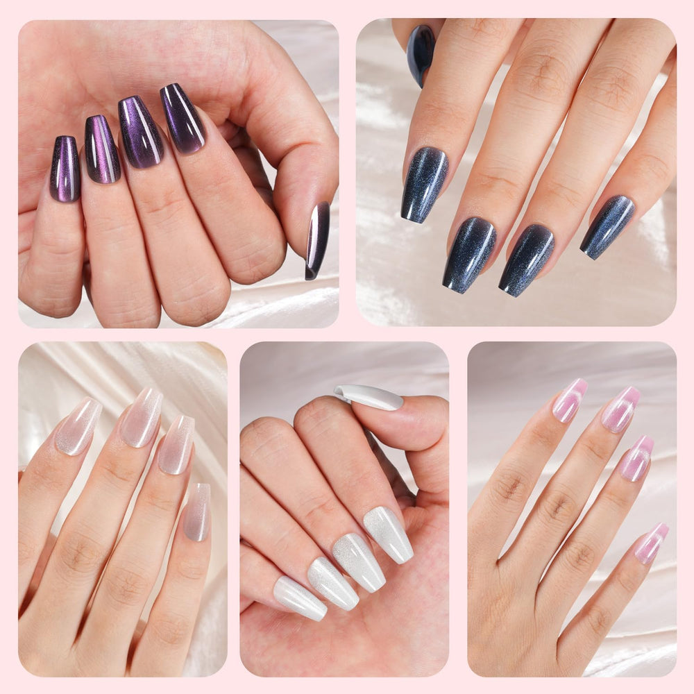 Plauva Cat Eye press on nails on hand showcases natural fit and comfortable wear.